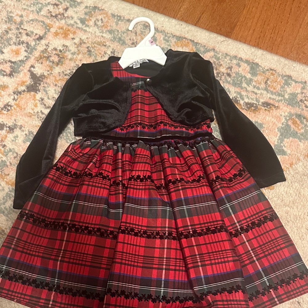 Pippa & Julie Red Plaid Dress with Black Overlay